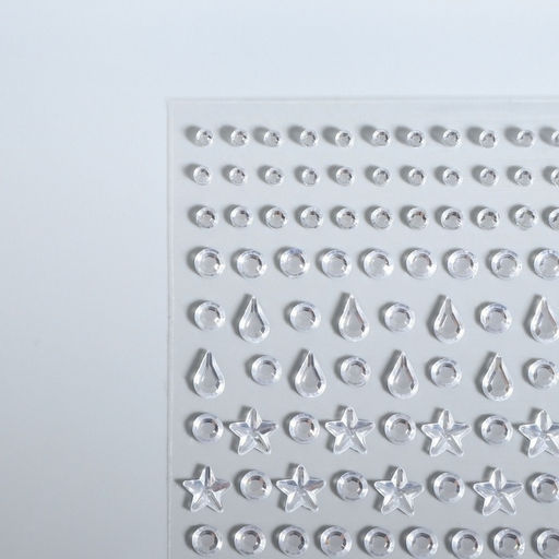 Цена за 5 шт. Стразы самоклеящиеся фигурные «Ассорти», 128 шт на листе, цвет серебряный
