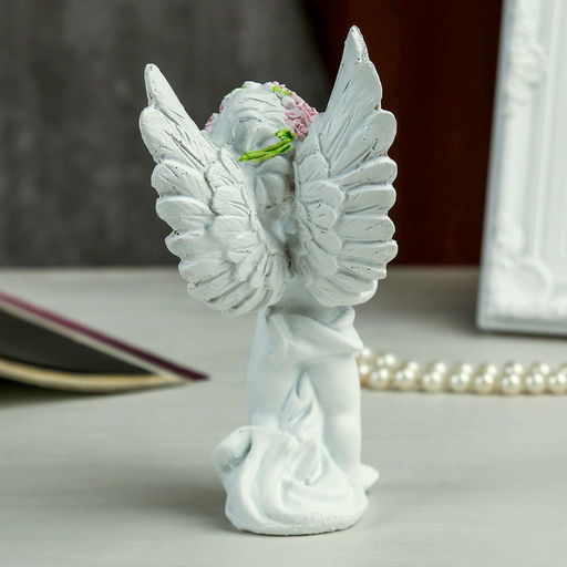 Фигурка полистоун Ангел в розовом венке с сердцем из роз, 15?7.8?5.5 см, МИКС