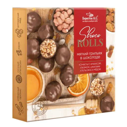 Конфеты Shoco Rolls с арахисом, изюмом, цукаты апельсина и медом 135г - Берестов А.с. фото 2