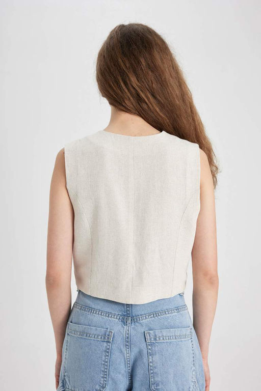 Блейзер стандартного кроя из смесового льна - Defacto фото 6