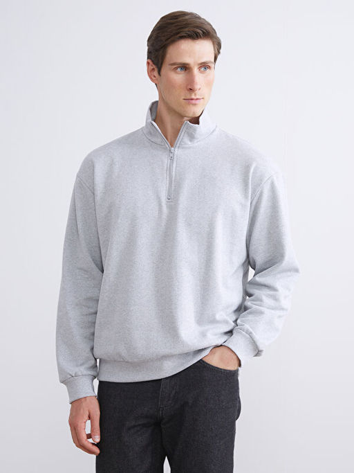 Fermuarl? Dik Yaka Uzun Kollu Erkek Sweatshirt