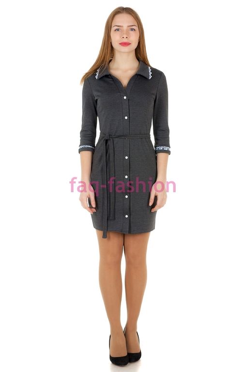 Платье-рубашка с кружевом Серый