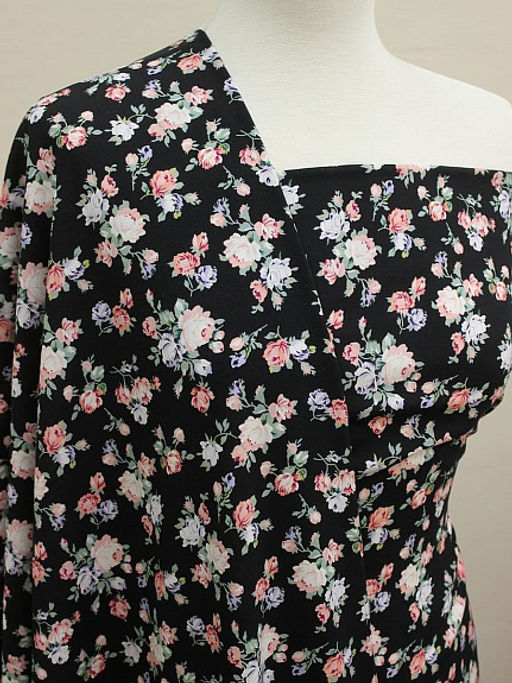 Штапель Премиум Винтажные букетики из роз на черном, 1.45м, вискоза-100%, 110гр/м.кв - Купава фото 7