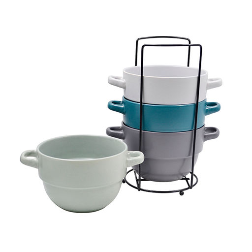 Набор бульонниц 4 пр. на мет. подставке, Lavenir 630 мл, 12,5 см, керам. арт. 23108, 23253