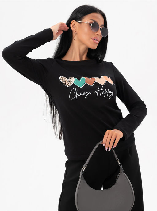 Лонгслив Счастье женский черный - София фото 5