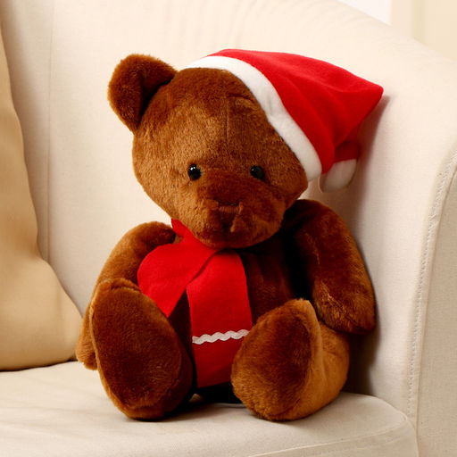 Мягкая игрушка Медвежонок, в новогоднем колпаке, 20 см, цвет коричневый