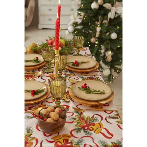 Скатерть новогодняя Доляна Новогодние колокольчики 145*300 +/- 2 см, 100% п/э  фото 5