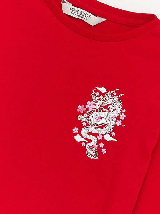 Bisiklet Yaka Bask?l? K?sa Kollu K?z ?ocuk Ti??rt - Waikiki фото 3