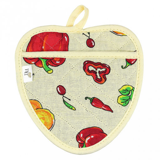 Прихватка с запахом 20х20см "Перцы", форма "Клубника", рогожка 171г/м2, хлопок 100%, наполнитель - ватин 280г/м2, на пластмассовом подвесе, "Домашняя мода" (Россия)
