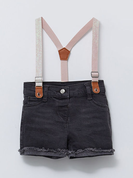 Basic K?z Bebek Jean ?ort ve Pantolon Ask?s? 2li Tak?m