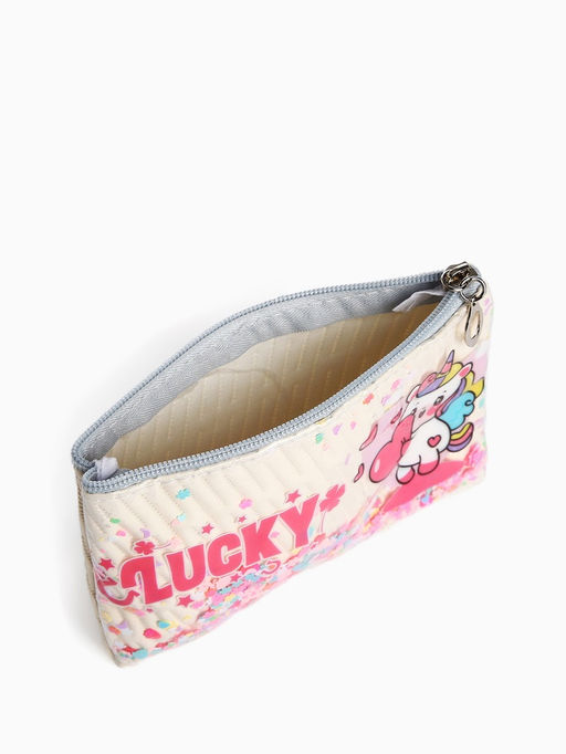 Косметичка на молнии плоская, с подкладкой, маленькая, с принтом, бежевая - Simaland фото 3