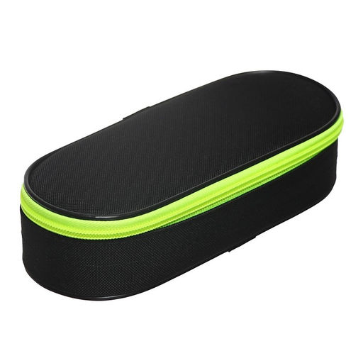 Пенал - футляр Calligrata Black, 85×210×50 мм, с откидной планкой, мягкий, текстильный, чёрный/ярко-салатовый