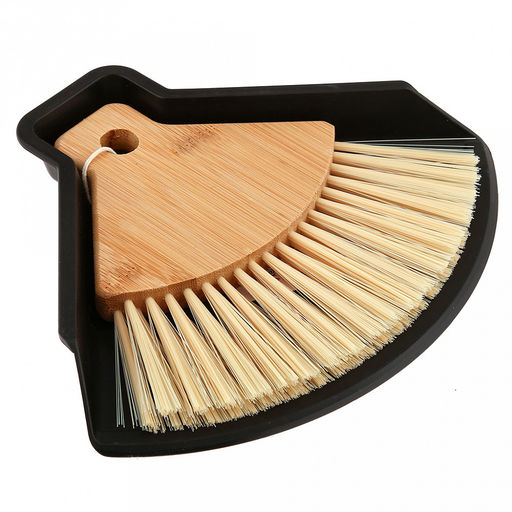 Комплект для уборки со стола "Служанка" 2 предмета: щетка-сметка 19х1,5х16,5см, ворс ПВХ 6см, бамбук; совок 23х19х3,5см, пластик матовый, цвет черный, общий размер комплекта 23х19х3,5см, упак. п/эт (Китай)