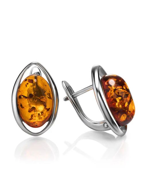Изящные серьги из серебра и натурального коньячного янтаря София - Амберхолл фото 4