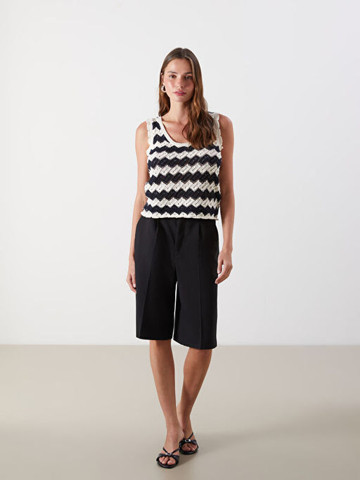 U Yaka Desenli Kad?n Triko S?veter