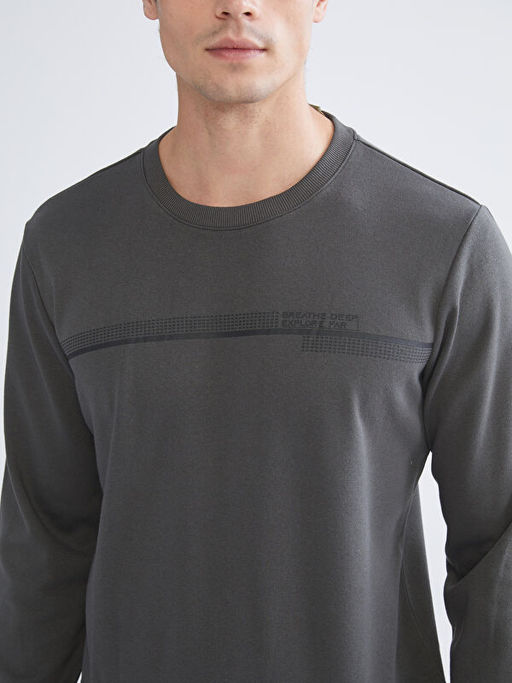 Bisiklet Yaka Bask?l? Erkek Sweatshirt