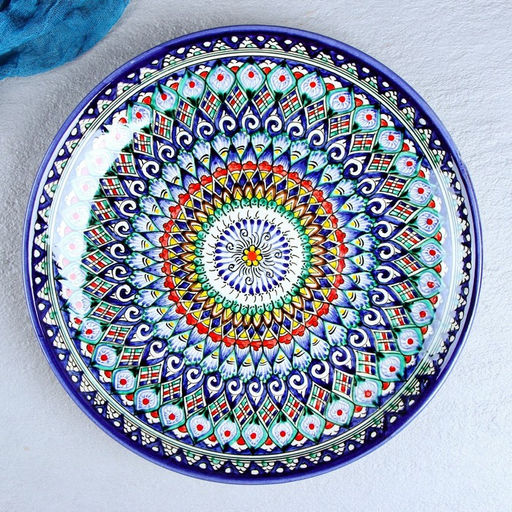 Ляган узбекский Риштанская керамика «Узоры», для плова, d=32 см, синий