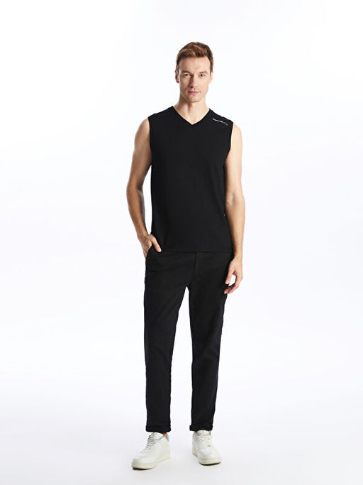 V Yaka Bask?l? Erkek Kolsuz Ti??rt