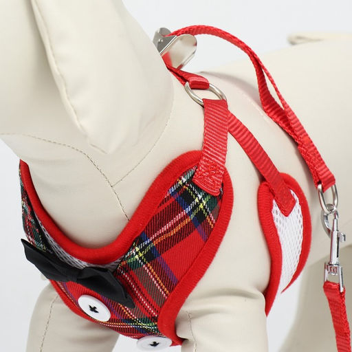 Комплект с мягкой шлейкой и бантиком Клетка, размер M, поводок 120 x 1,5 см, ОГ 28-46 см - Пижон фото 5