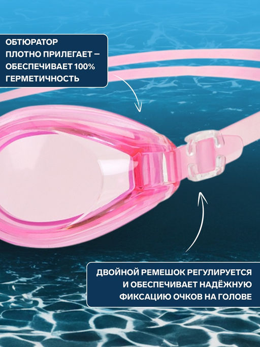 Очки для плавания ONLYTOP, беруши, розовые
