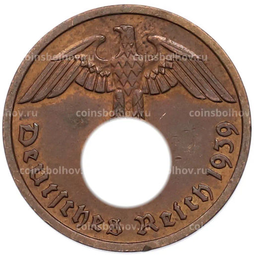 Монета 2 рейхспфеннига 1939 года F Германия