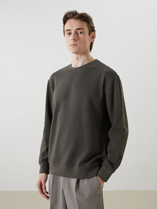 Bisiklet Yaka Uzun Kollu Erkek Sweatshirt