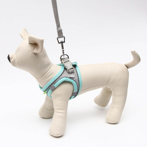 Комплект с мягкой шлейкой, быстросъемный, XS, поводок 150 х 1,5 см, ОШ 29-32 см, ОГ 31-34 см, бирюз - Пижон фото 2