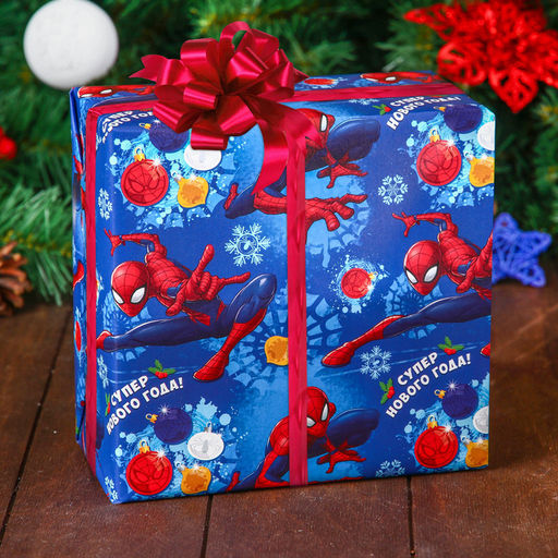 Цена за 10 шт. Бумага упаковочная глянцевая «С Новым Годом!», Человек-паук, 70×100 см