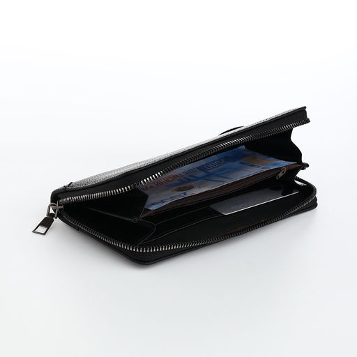 Портмоне мужское на молнии, отдел для карт, монет, чёрное