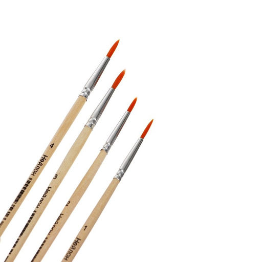 Набор кистей для рисования, нейлон, 4 штуки: № 1, 2, 3, 4, круглые, деревянная ручка, международный размер