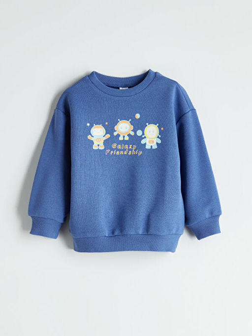 Bisiklet Yaka Bask?l? Erkek ?ocuk Sweatshirt