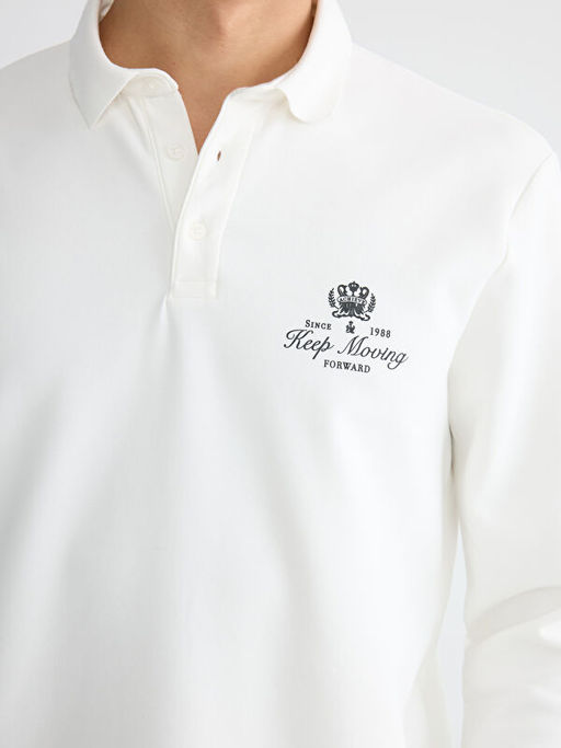 Polo Yaka Bask?l? Erkek Sweatshirt