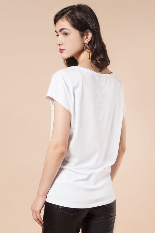 Футболка из премиального хлопка без рукава, со спущенным плечом,с вышивкой черными пайетками