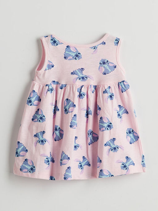 Bisiklet Yaka Stitch Bask?l? K?z Bebek Elbise