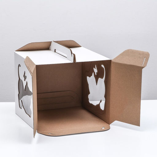 Цена за 5 шт. Кондитерская упаковка Котенок, 2 окна, белая, 35 х 35 х 31 см - UPAK LAND фото 3