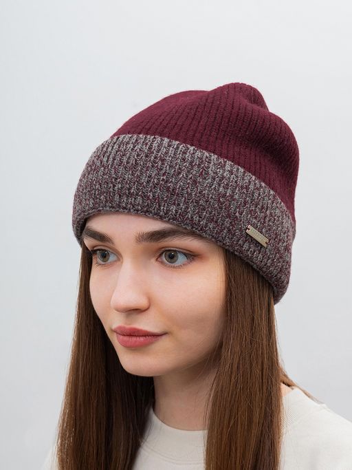 Шапка SEEBERGER арт. 70469-0 TURN-UP BEANIE (бордовый / серый)