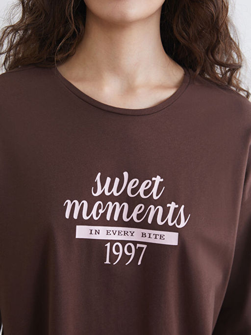 Bisiklet Yaka Bask?l? Kad?n Pijama Tak?m?