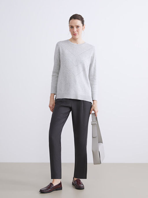 Bisiklet Yaka Desenli Kad?n Triko Kazak