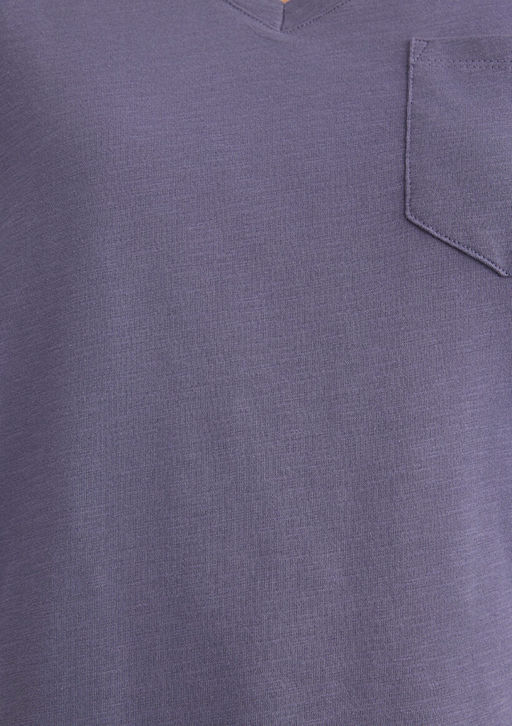 V Yaka Mor Basic Tisort - Mavi фото 7