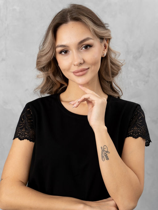 Футболка с КРУЖЕВОМ хлопок 95%, лайкра 5%,черная - Binita фото 5
