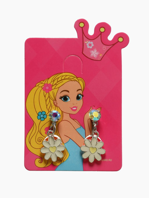 Серьги-клипсы детские «Выбражулька» ромашки с кругом кристалл, жёлто-белые