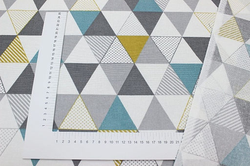 Рогожка Треугольный пэчворк цв.серый/бирюзовый, ш.1.5м, хлопок-100%,160гр/м.кв - Купава фото 4