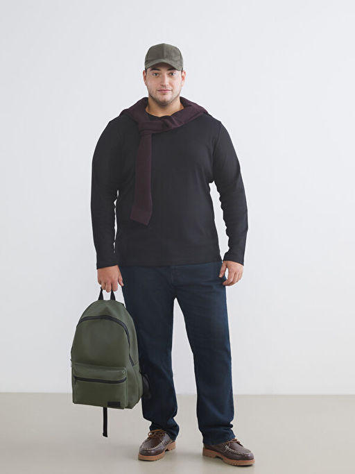 B?y?k Beden Bisiklet Yaka Uzun Kollu Erkek Ti??rt