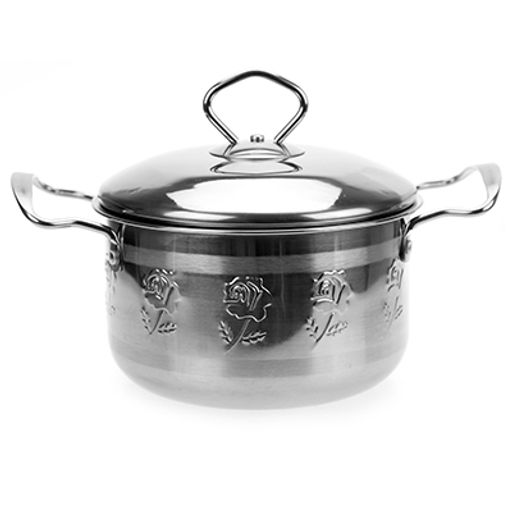 "Розы" Набор кастрюль из нержавеющей стали 3 штуки: 17х9,7см 1,9л; 19,3х9,7см 2,4л; 21х11,5см 3,6л, крышки и ручки нержавеющая сталь, без теплораспределительного дна, цветная коробка (Китай)