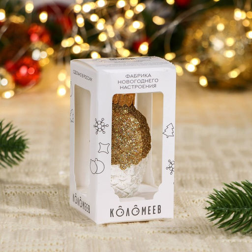 Ёлочное украшение Шишка в снегу, в подарочной упаковке, h=8 см, золотое - Simaland фото 4