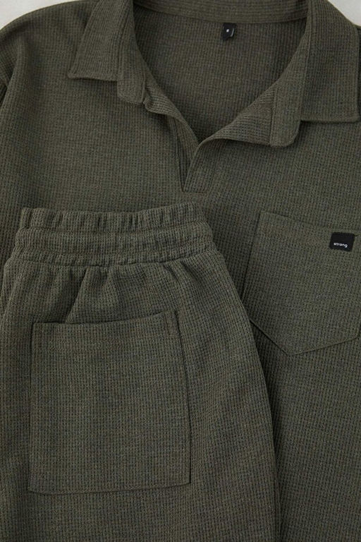 Haki Regular Kesim Polo Yaka Etiket Detayl_ Dokulu Pijama Tak_m_ TMNAW26PT00029 - Trendyolmilla фото 2