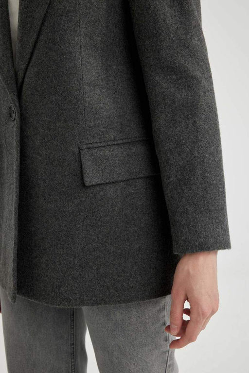 Фланелевая куртка-блейзер стандартного кроя с воротником - Defacto фото 9