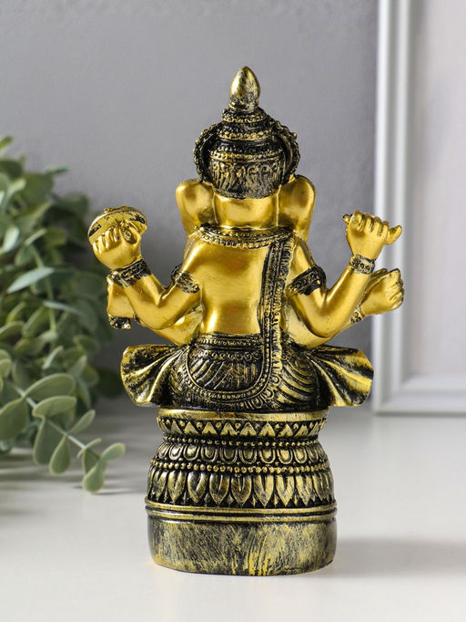 Сувенир полистоун "Ганеша на пуфе" золотая бронза 6х11,3х16,5 см