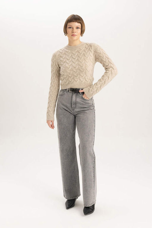 Укороченный свитер с круглым вырезом - Defacto фото 2