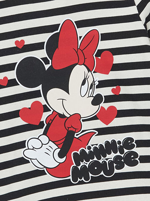 Bisiklet Yaka Uzun Kollu Minnie Mouse Bask?l? K?z ?ocuk Ti??rt